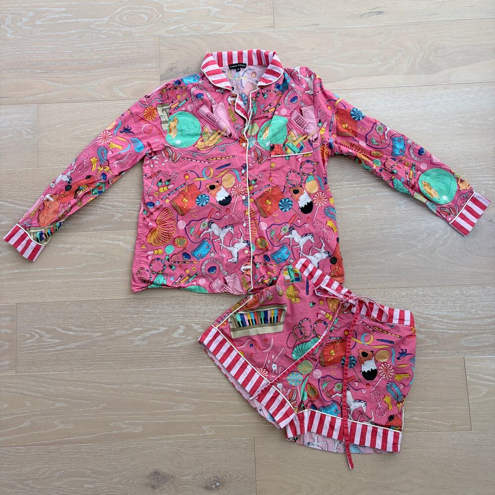 Karen Mabon Bedroom Floor Organic Cotton Long Sleeve Short Pajama Set XS